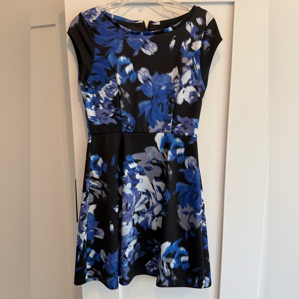Cynthia Rowley Black and Blue Floral Midi Dress